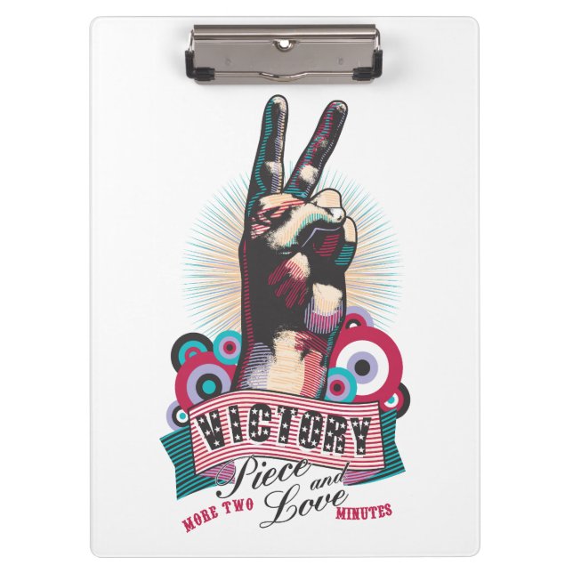 Clipboard – Victory Peace & Love Pop-Art Design Klemmbrett (Vorderseite)