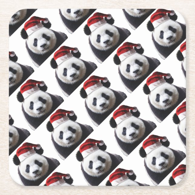 Clipped-Panda-Santa-2 Rechteckiger Pappuntersetzer (Vorderseite)