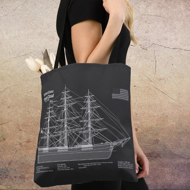 Clipper-Schiff Flying Cloud - Bauplan PD Tasche (Clipper Ship Flying Cloud - Blueprint PD. Tote Bag)