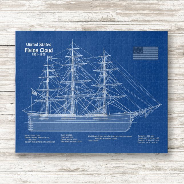Clipper-Schiff Flying Cloud - Blaupause ABD (Clipper Ship Flying Cloud - Blueprint ABD. Jigsaw Puzzle)
