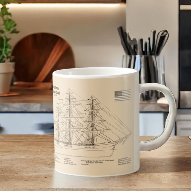 Clipper-Schiff Flying Cloud - Schiffbauplan SD Kaffeetasse (Clipper Ship Flying Cloud - Ship Blueprint SD. Coffee Mug)