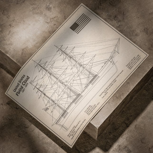 Clipper-Schiff Flying Cloud - Schiffbauplan SD Poster (Clipper Ship Flying Cloud - Ship Blueprint SD. Poster)