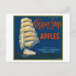 Clipper Ship Apple Label (grün) - Cashmere, WA Postkarte
