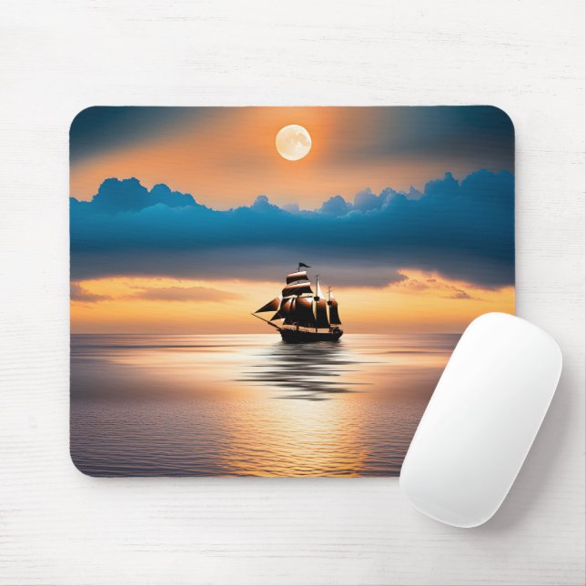 Clipper Ship auf Mondlicht Mousepad (Mit Mouse)