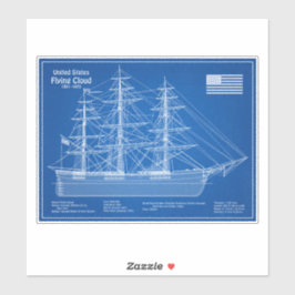 Clipper Ship Flying Cloud - Blueprint ABD Aufkleber