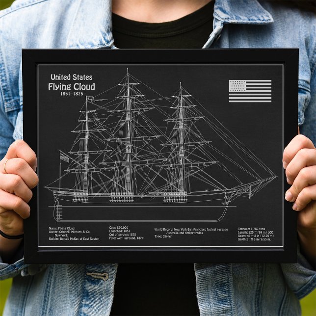 Clipper Ship Flying Cloud - Blueprint PD Fotodruck (Clipper Ship Flying Cloud - Blueprint PD. Photo Print)