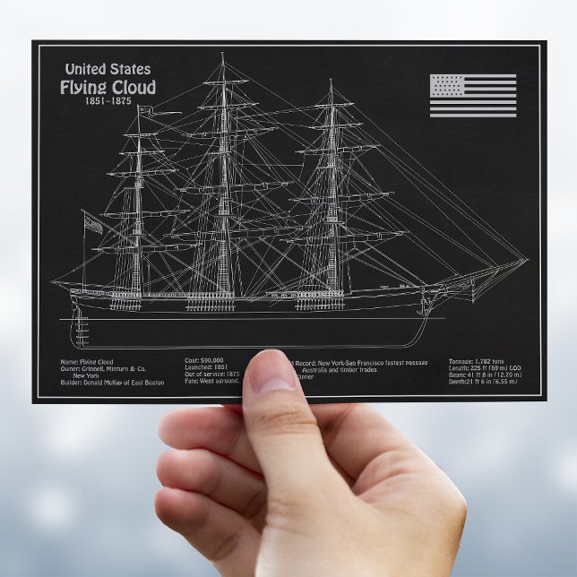 Clipper Ship Flying Cloud - Blueprint PD Postkarte (Clipper Ship Flying Cloud - Blueprint PD. Postcard )