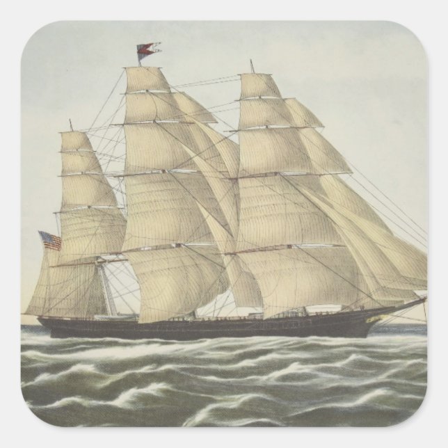 Clipper Ship, Flying Cloud Quadratischer Aufkleber (Vorderseite)