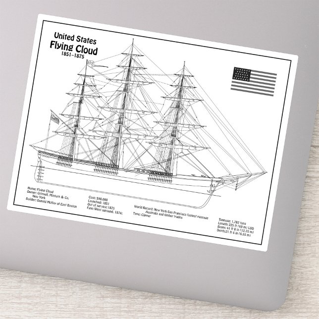 Clipper Ship Flying Cloud - Ship Blueprint BD Aufkleber (Clipper Ship Flying Cloud - Ship Blueprint BD. Sticker)