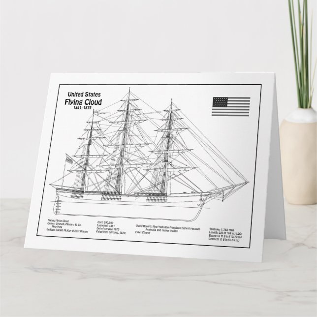 Clipper Ship Flying Cloud - Ship Blueprint BD Dankeskarte (Vorderseite)