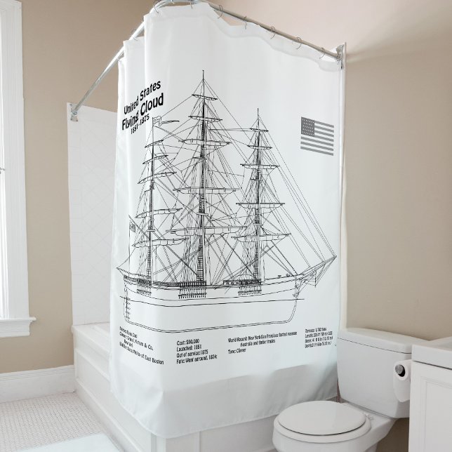 Clipper Ship Flying Cloud - Ship Blueprint BD Duschvorhang (Clipper Ship Flying Cloud - Ship Blueprint BD. Shower Curtain)