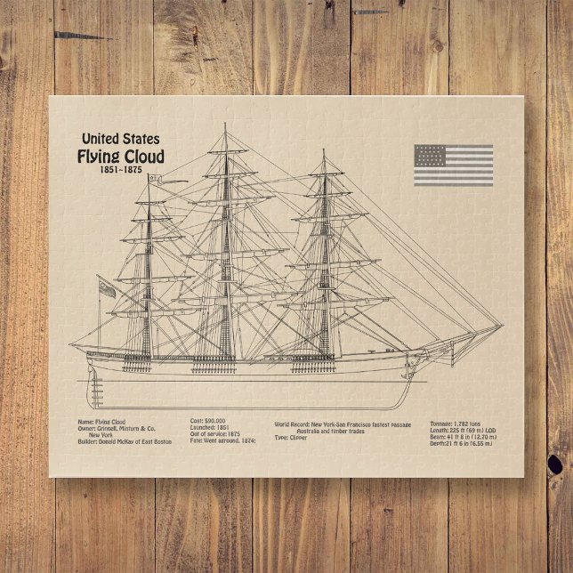 Clipper Ship Flying Cloud - Ship Blueprint SD (Clipper Ship Flying Cloud - Ship Blueprint SD. Jigsaw Puzzle)