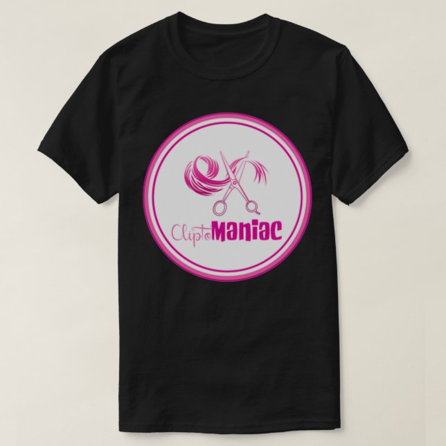 CliptoMANIAC rosa auf schwarz T-Shirt (Design vorne)