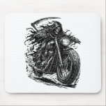 Cloaked Reaper Chopper Rider  Mousepad<br><div class="desc">A dark and powerful illustration featuring the Grim Reaper riding a rugged vintage motorcycle. With a flowing cloak and towering scythe,  the skeletal rider speeds forward like a ghost of the open road.</div>