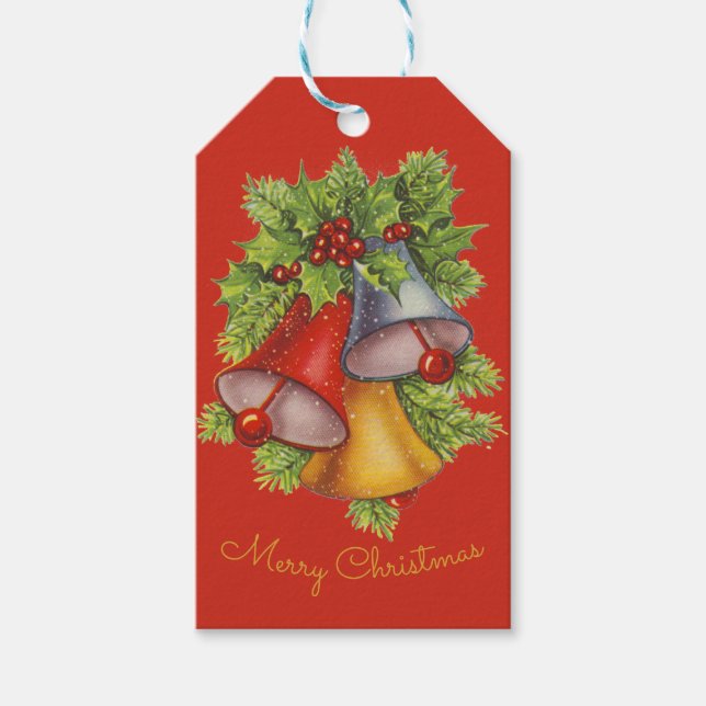 Cloches de Noël sur les étiquettes Cadeaux rouges (Devant)