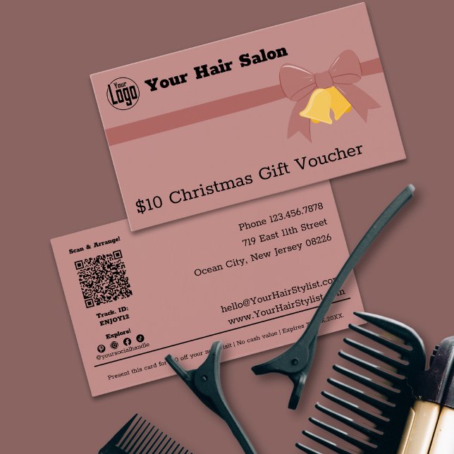 Cloches de ruban rose $10 chèque cadeau de Noël (Pink Ribbon Bells $10 Christmas Gift Voucher Card)