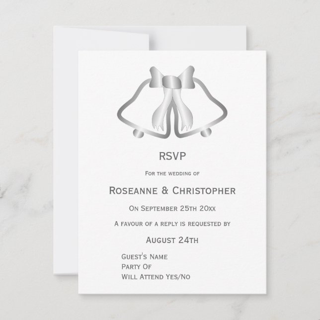 Cloches Et Ruban De Cartes RSVP De Mariage Argent (Devant)