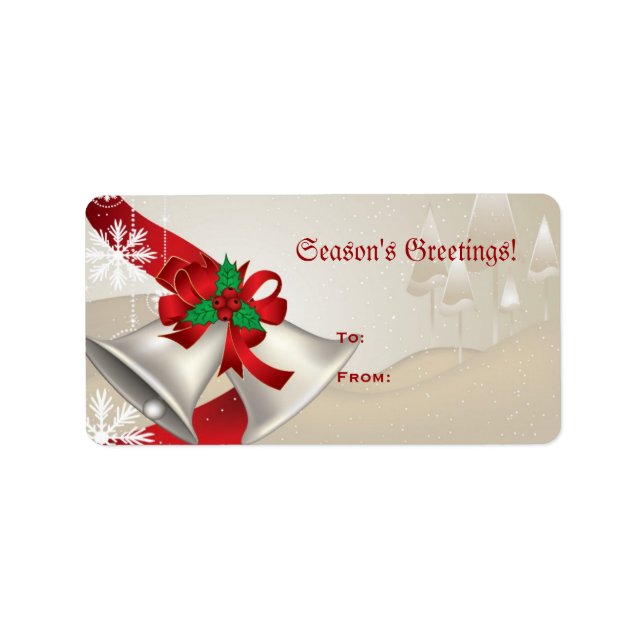 Cloches Et Rubans De Noël Sur Étiquette Beige (Devant)