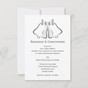 Cloches Faire-part de mariage Et Ruban En Argent