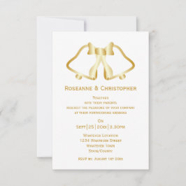Cloches Faire-part de mariage Or Et Ruban