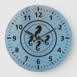 Clock - Black Seahorses and Water Große Wanduhr