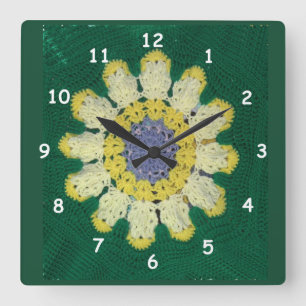 Clock - Crochet Pattern - Daisy Quadratische Wanduhr
