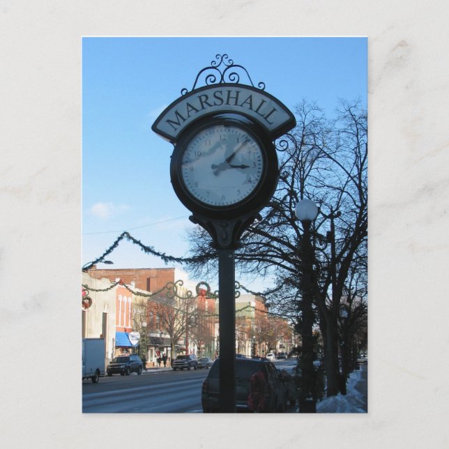 Clock, Downtown Marshall, Michigan Postkarte (Vorderseite)