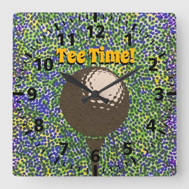 Clock - Golf Ball on Tee Quadratische Wanduhr (Vorderseite)