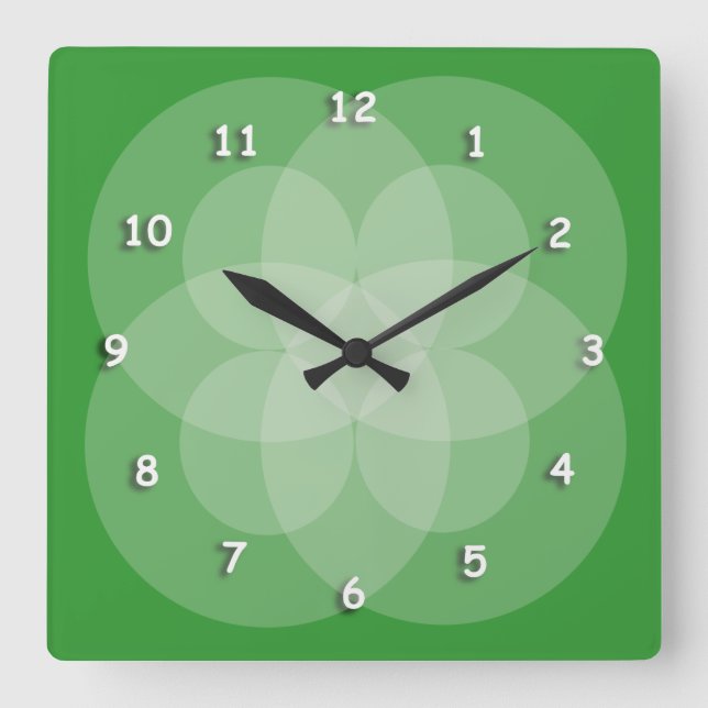 Clock - Intersecting Circles with White Numerals Quadratische Wanduhr (Vorderseite)