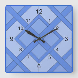 Clock - Interwoven Squares in Blue Quadratische Wanduhr