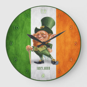 CLOCK - IRISH FLAG LEPRECHAUN GROßE WANDUHR