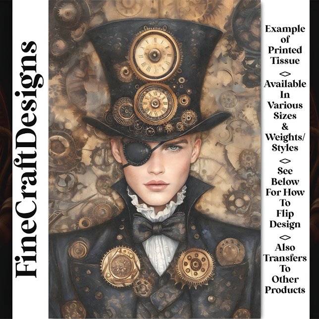 Clock Punk Steampunk Man in Tall Hat AD4 Decoupage Seidenpapier (Von Creator hochgeladen)