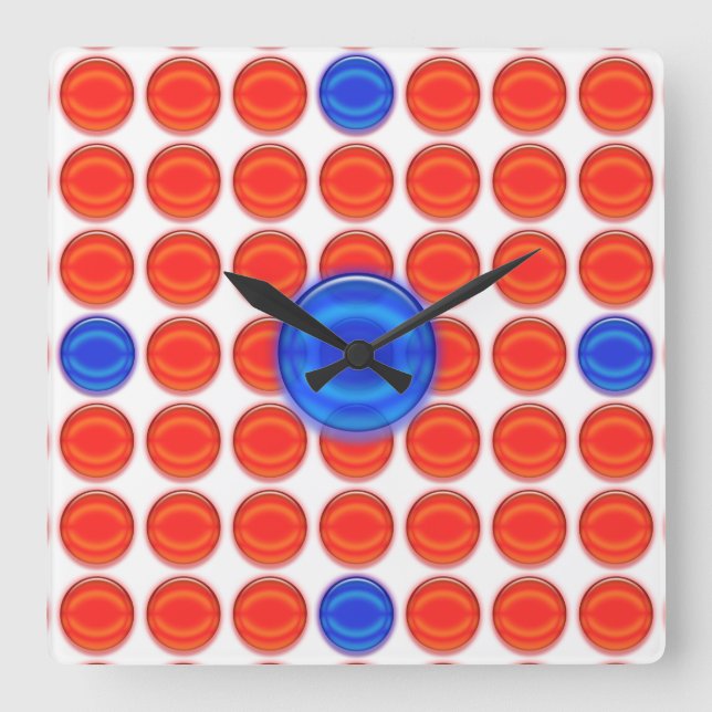 Clock - Red and Blue Dots Quadratische Wanduhr (Vorderseite)