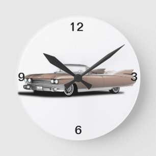 clock,retro car,cadillac runde wanduhr