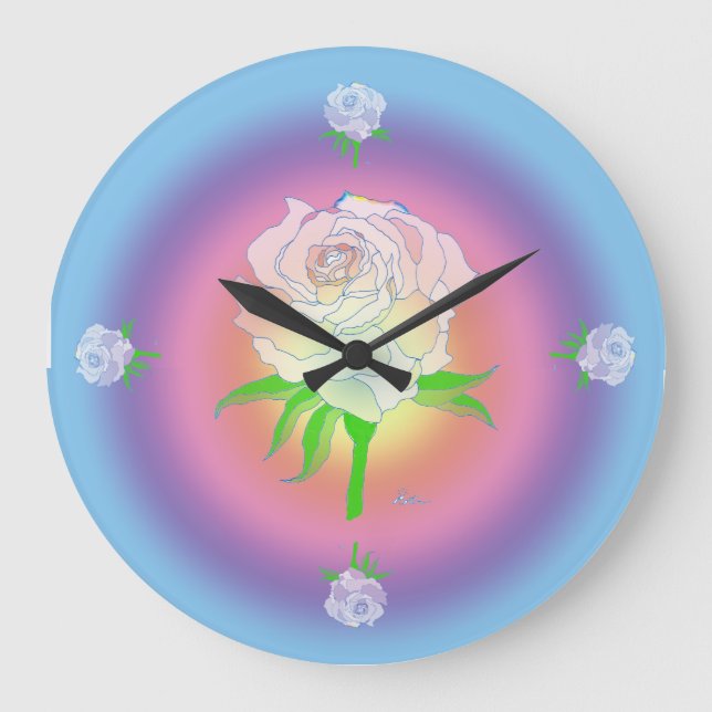 Clock - Rose and Rainbow Große Wanduhr (Vorderseite)