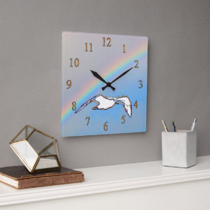 Clock - Seagull with Rainbow Highlights Quadratische Wanduhr