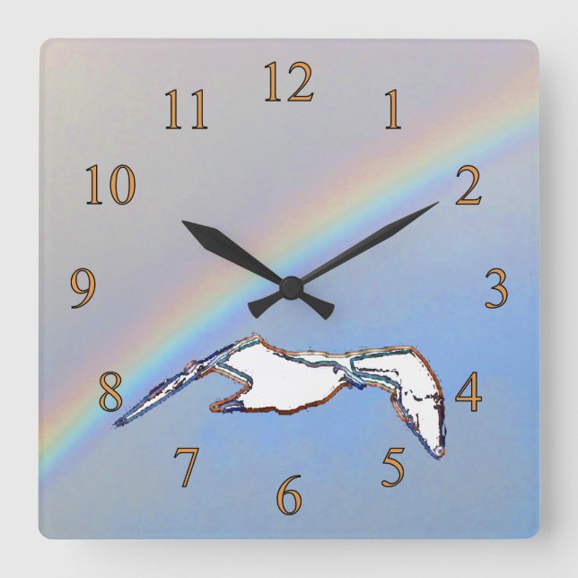 Clock - Seagull with Rainbow Highlights Quadratische Wanduhr (Vorderseite)