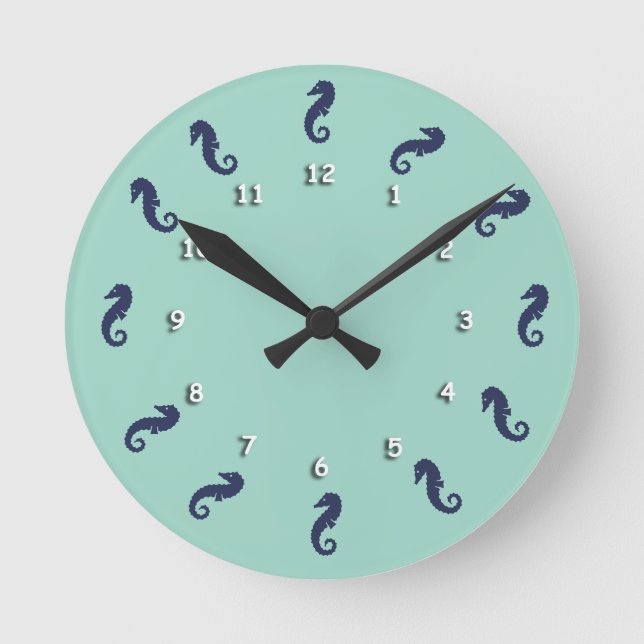 Clock - Seahorses with White Numerals Runde Wanduhr (Vorderseite)