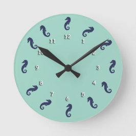 Clock - Seahorses with White Numerals Runde Wanduhr