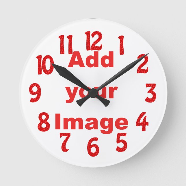 Clock template - Fun Red - Add your Image Runde Wanduhr (Vorderseite)