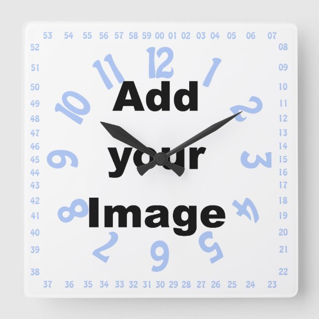 Clock template - Square numbered blue  - Add Image Quadratische Wanduhr (Vorderseite)