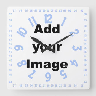 Clock template - Square numbered blue - Add Image Quadratische Wanduhr