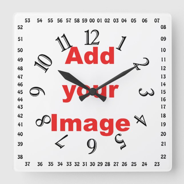 Clock template - Square & numbers - Add your Image Quadratische Wanduhr (Vorderseite)