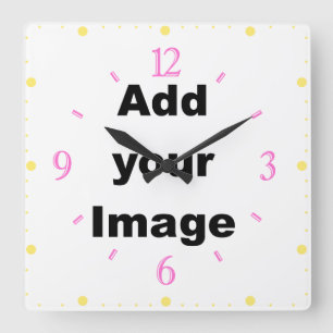 Clock template - Square & numbers pastel Add Image Quadratische Wanduhr