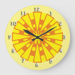 Clock - Triangles and Circles Yellow and Orange Große Wanduhr