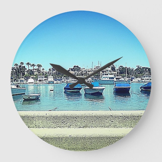 Clock Wall Balboa Island Personal Foto Beach Bay Große Wanduhr (Vorderseite)
