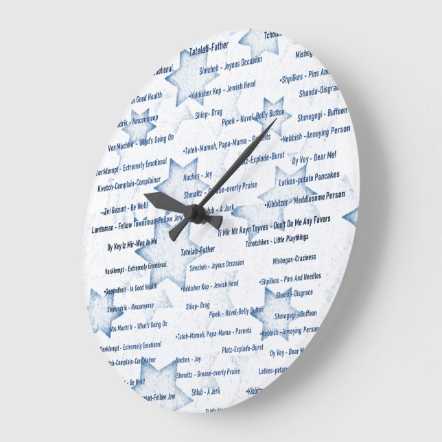 Clock Wall Yiddish Words Jüdisches Thema Große Wanduhr (Winkel)