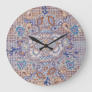clock with blue and brown floral design große wanduhr