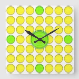 Clock - Yellow and Green dots Quadratische Wanduhr