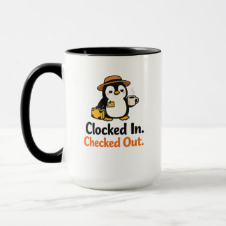 Clocked In Checked Out Funny Penguin Design Tasse